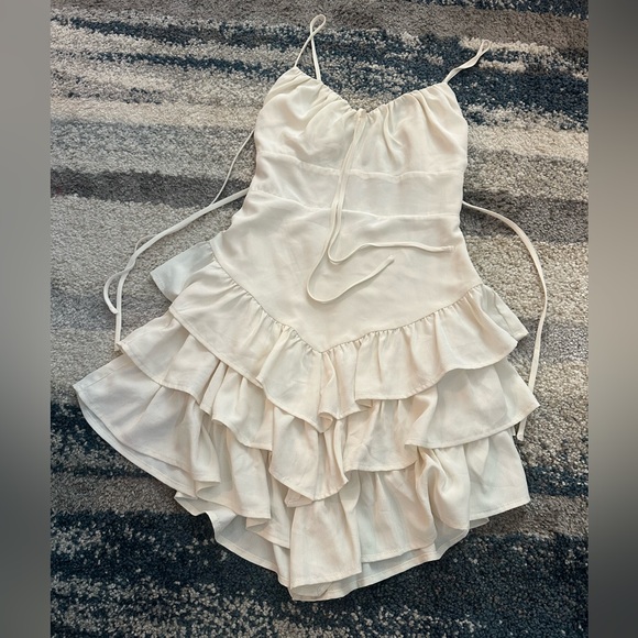 White Ruffled Mini Dress - Picture 4 of 13